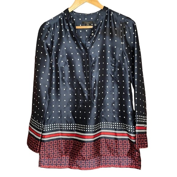 J Crew Drapey In Ratti Blue Red Geometric Print Long Sleeve High Low Tunic XXS - Picture 4 of 12